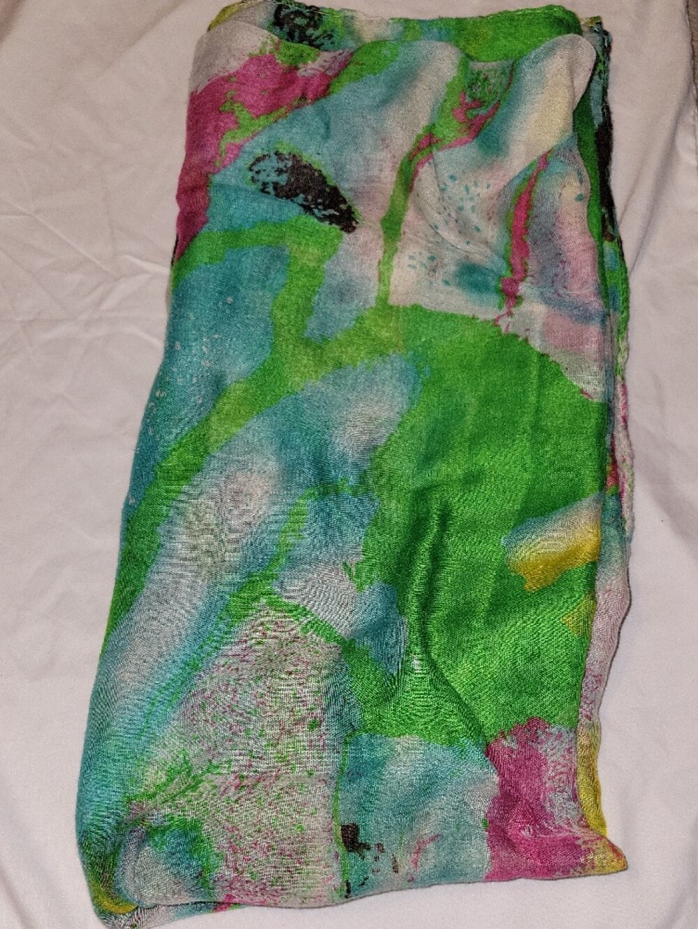 Lightweight Green & Blue Watercolor Print Infinity Scarf - Women's Accessory - Picture 5 of 7